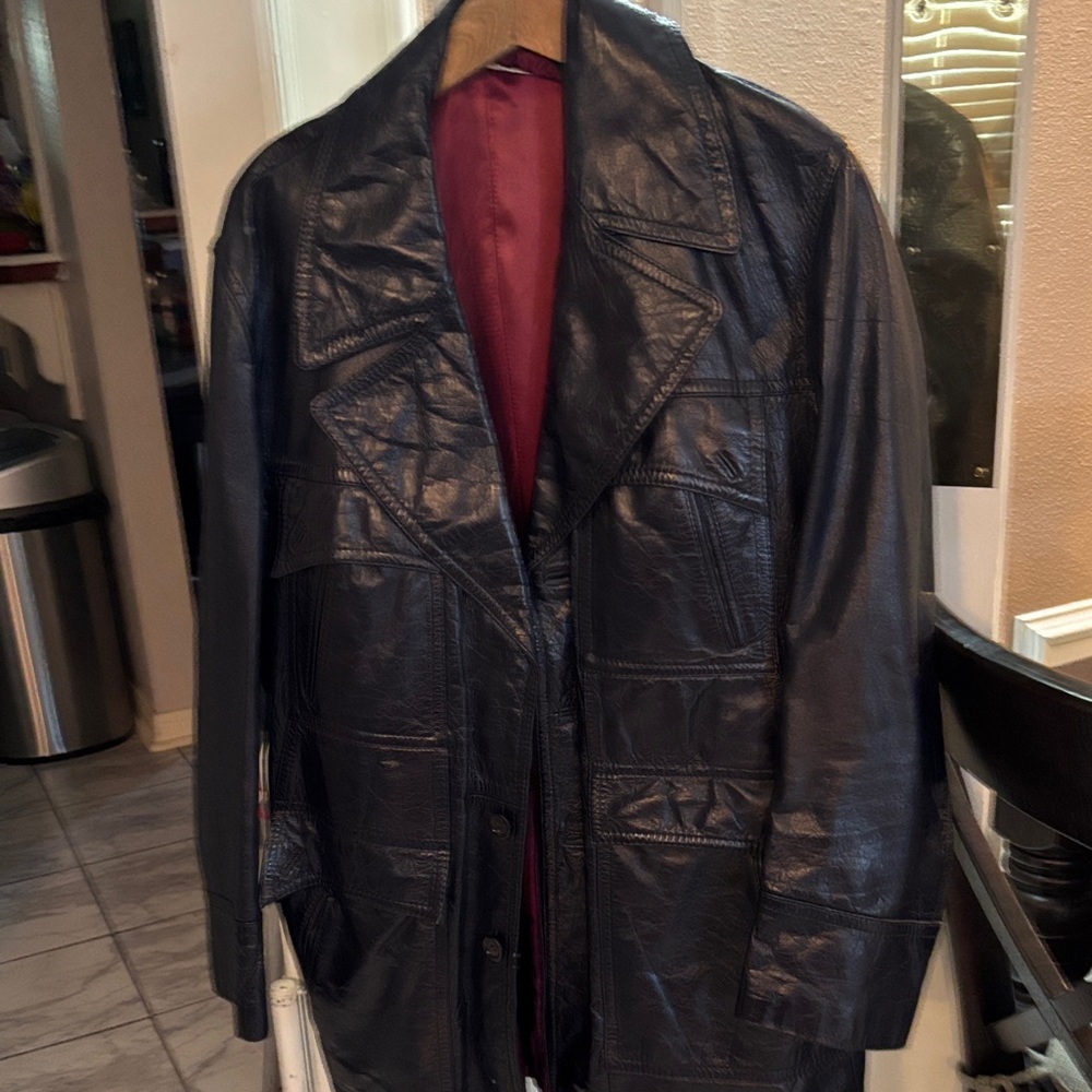 Men's Classic Black Leather Coat